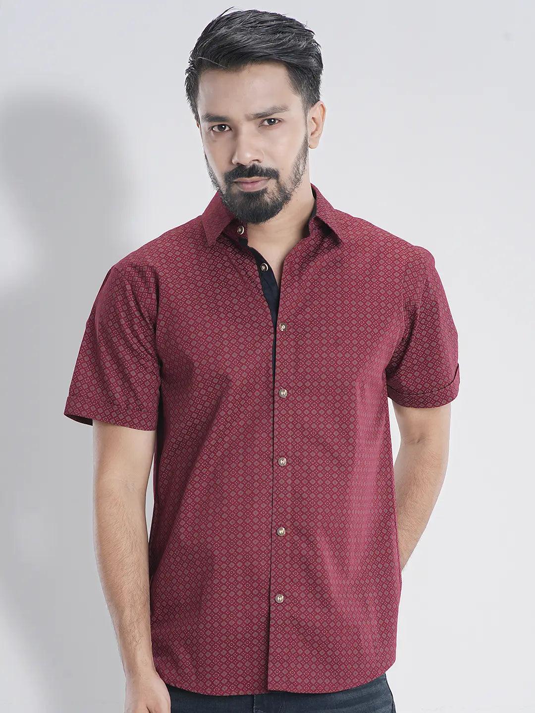 Maroon Cotton Short Sleeves Shirts For Men-Mmh003