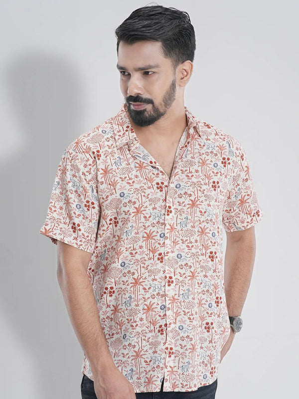 Men's Short Sleeve Casual Shirt in AOP Print Orange