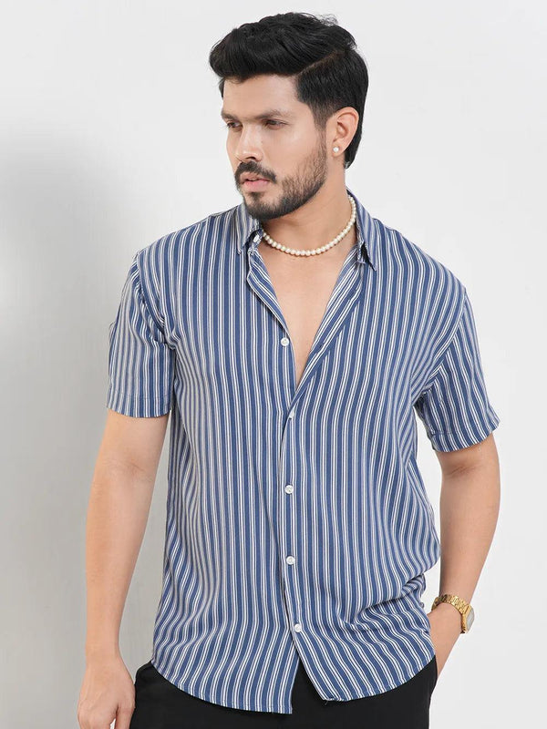 Men's White Stripe Shirt in True Blue