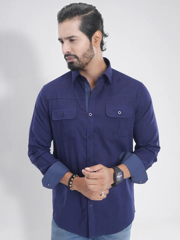 Men's Full Sleeve Casual Shirt in Space Blue