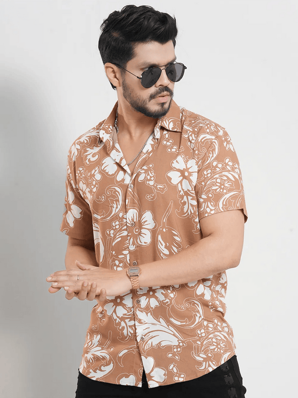 Men's Broken Flower Print Short Sleeve Shirt