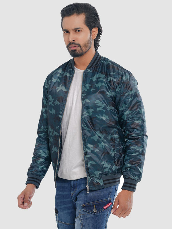 Men's Casual Bomber Jacket Teal Camo