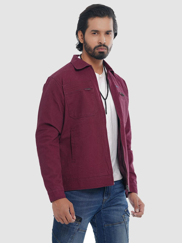 Men's Casual Biker Jacket in Crimson Maroon