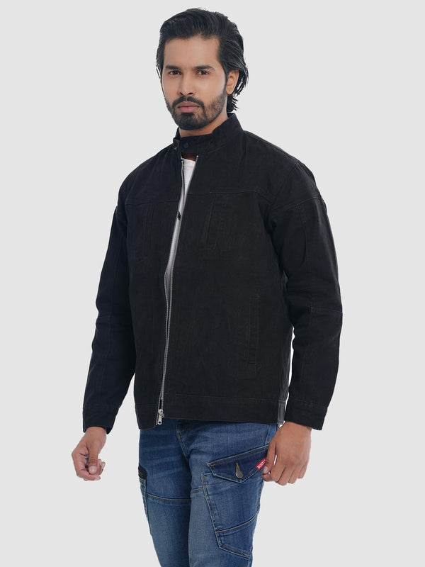 Men's Casual Biker Jacket in Jet Black