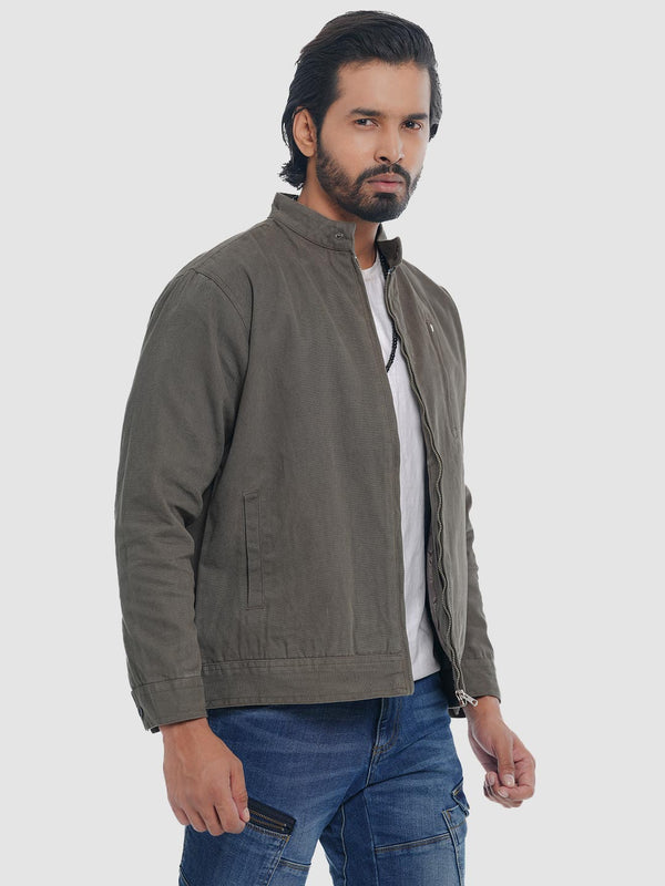 Men's Casual Biker Jacket in Hunter Olive