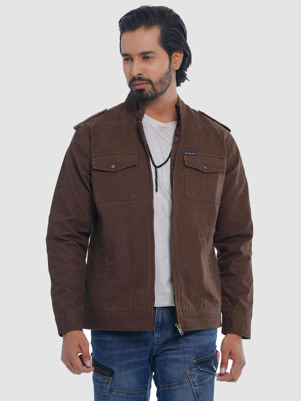 Men's Casual Biker Jacket in Walnut Brown