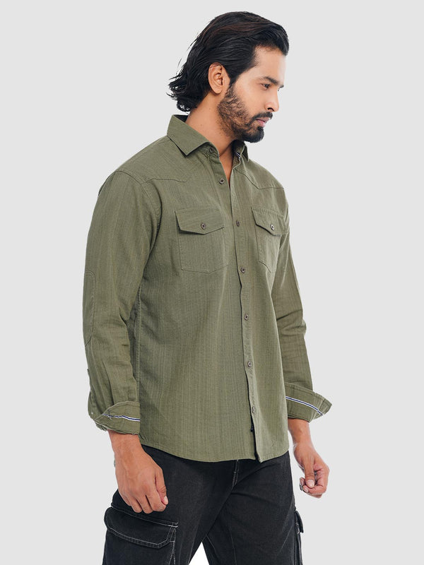 Men's Casual Full Sleeve Shirt in Basil Olive