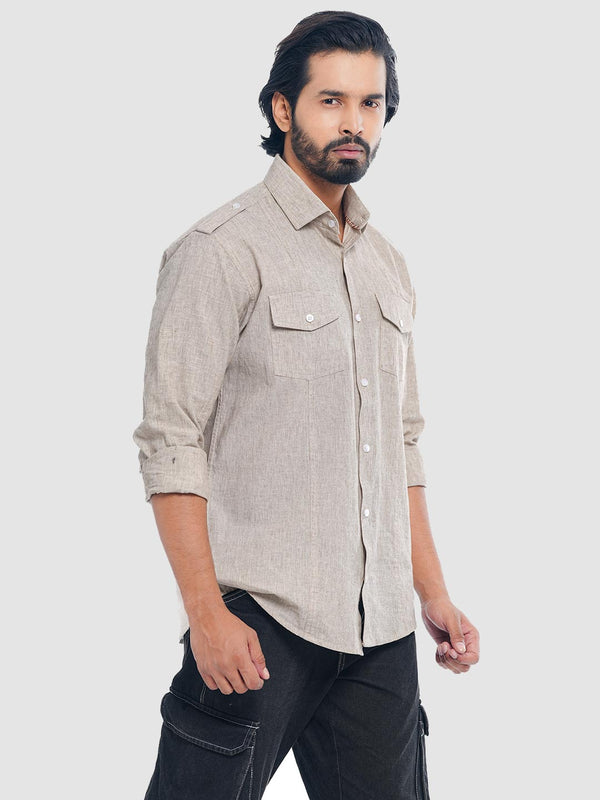 Men's Casual Full Sleeve Shirt in Butter Cream