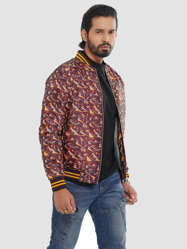 Men's Casual Bomber Jacket in Burnt Maroon