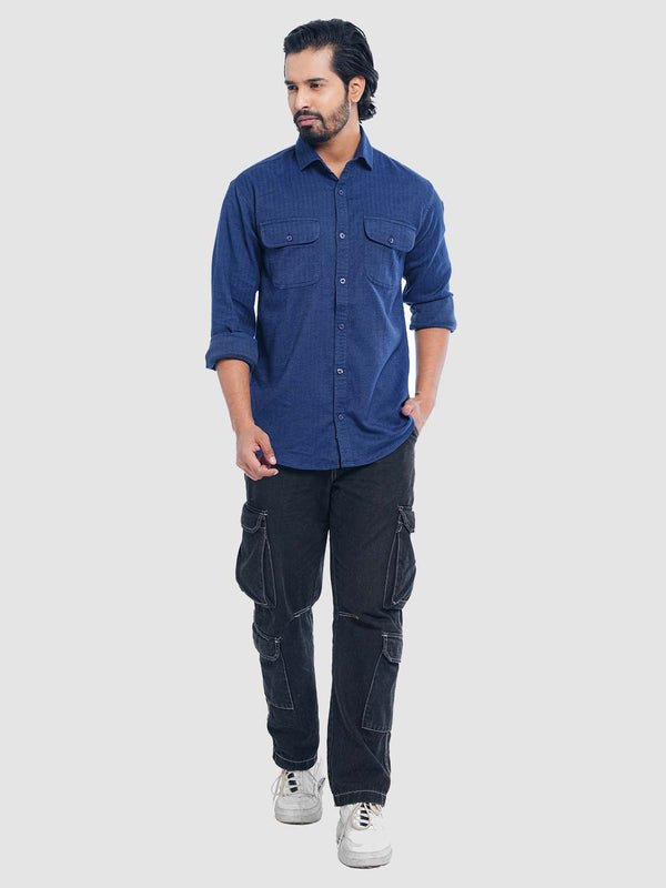 Men's Casual Full Sleeve Shirt in Herringbone Fabric