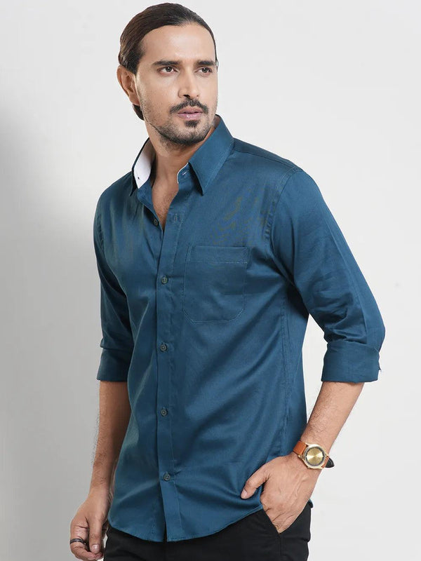 Men's Full Sleeve Casual Shirt in Navy Teal