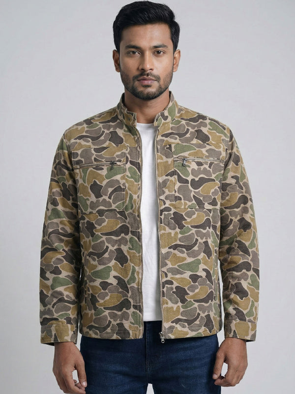 Men's Casual Biker Jacket in Camo Print