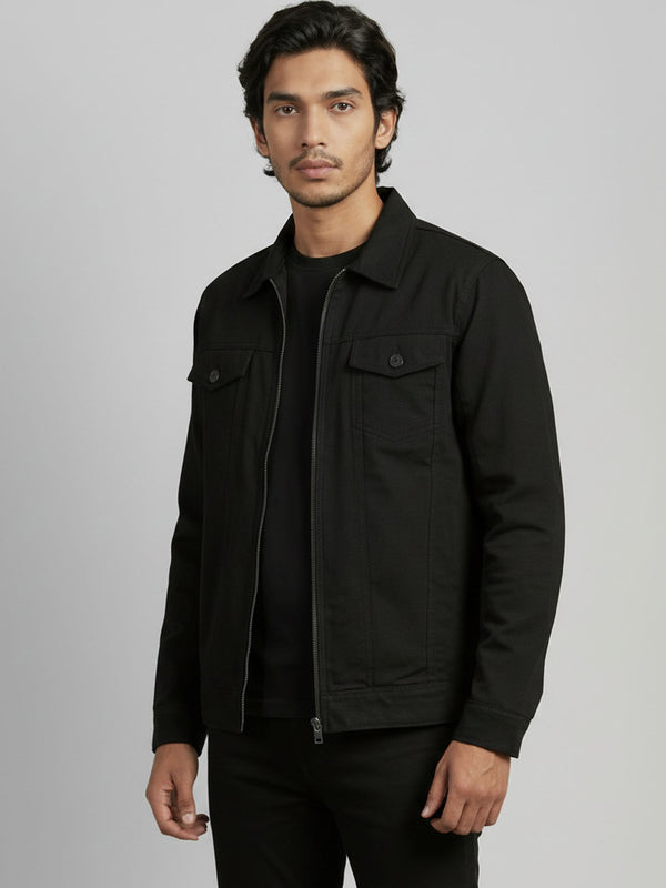 Men's Casual Biker Jacket in  Charcoal Black