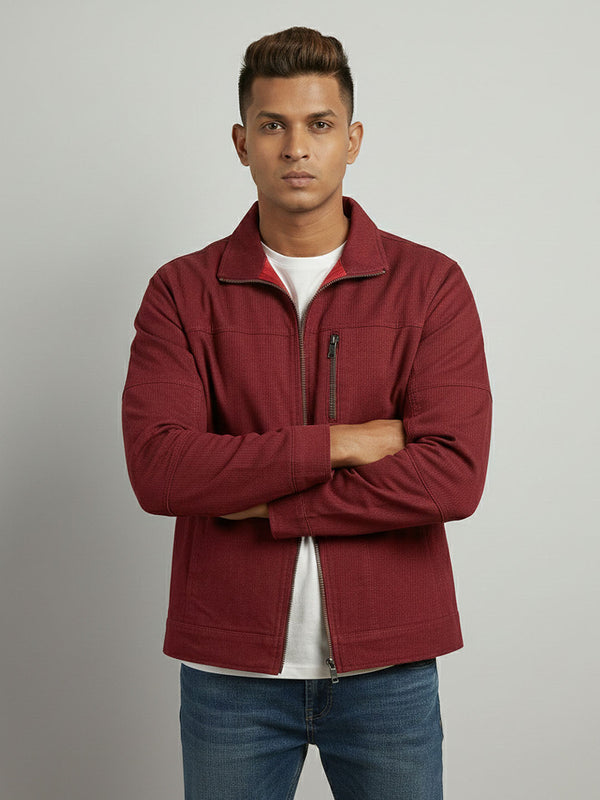 Men's Casual Biker Jacket in Cranberry Red