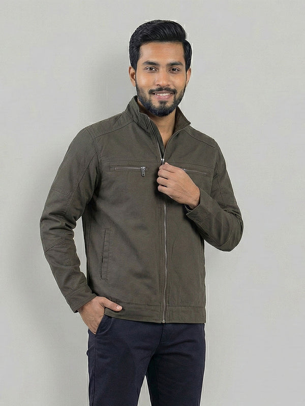 Men's Casual Biker Jacket in Dark Olive