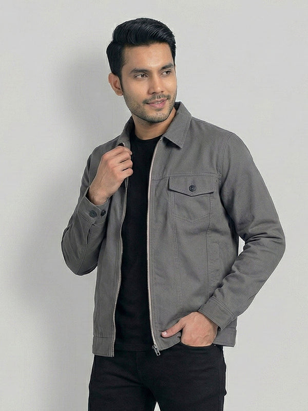 Men's Casual Biker Jacket in Matte Grey