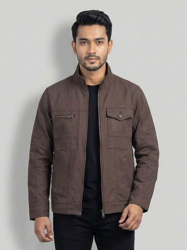 Men's Casual Biker Jacket in Midnight Coffee