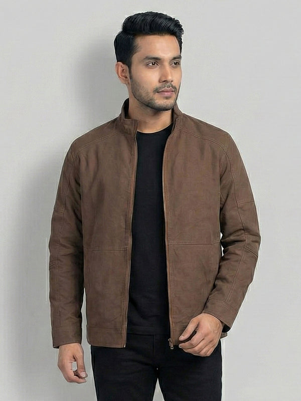 Men's Casual Biker Jacket in Mocha Brown