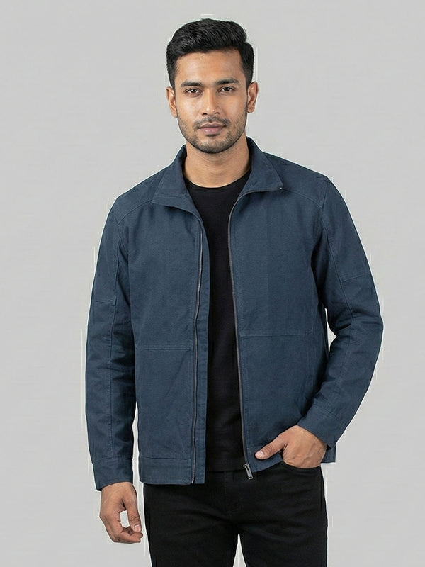 Men's Casual Biker Jacket in Navy Blue