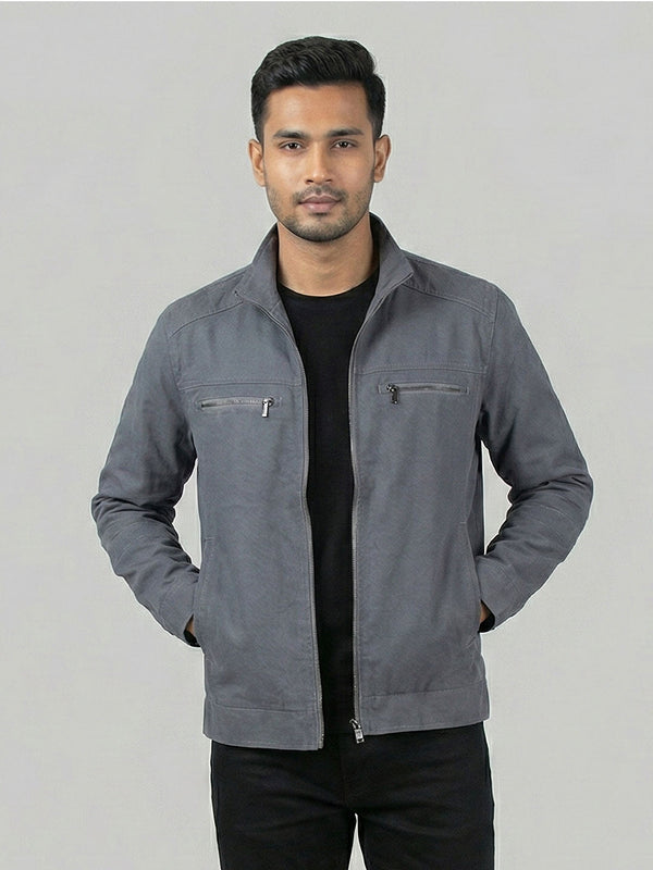 Men's Casual Biker Jacket in Silver Gray