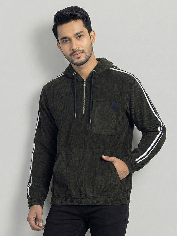 Men's Casual Corduroy Hoodie in Deep Sea Green