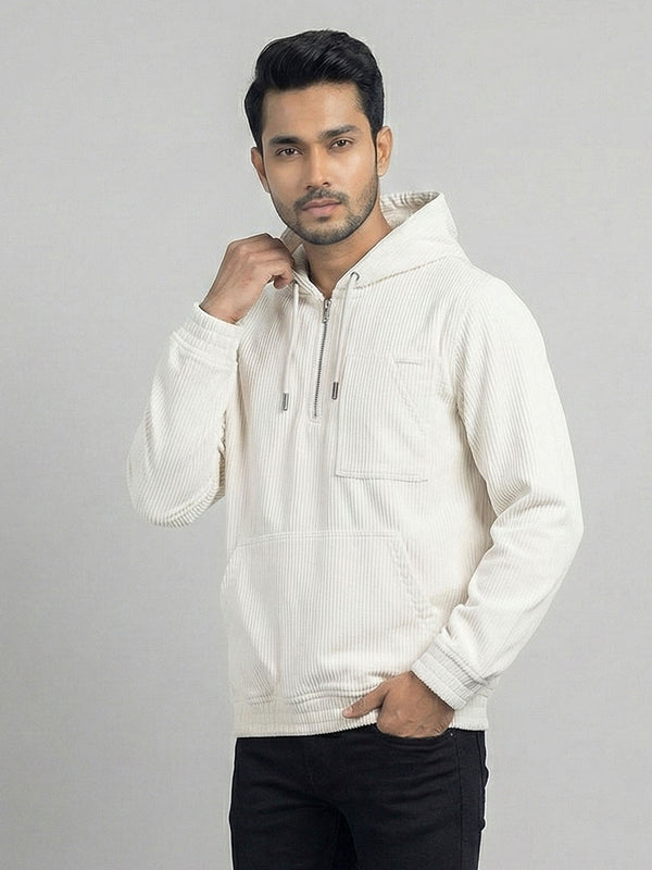 Men's Casual Corduroy Hoodie in Ethereal Cream