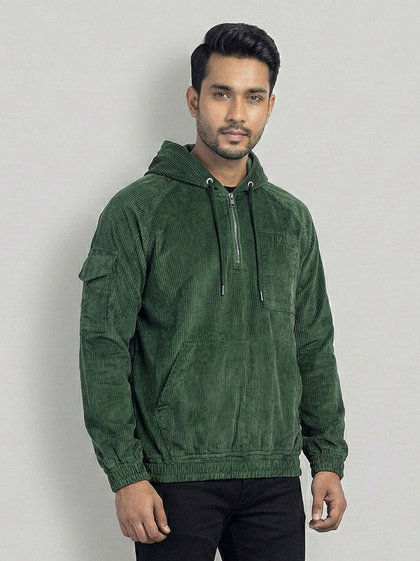 Men's Casual Corduroy Hoodie in Green olive