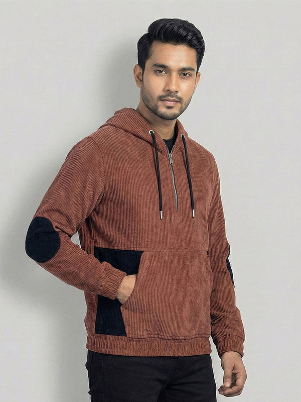 Men's Casual Corduroy Hoodie in Maple Brown