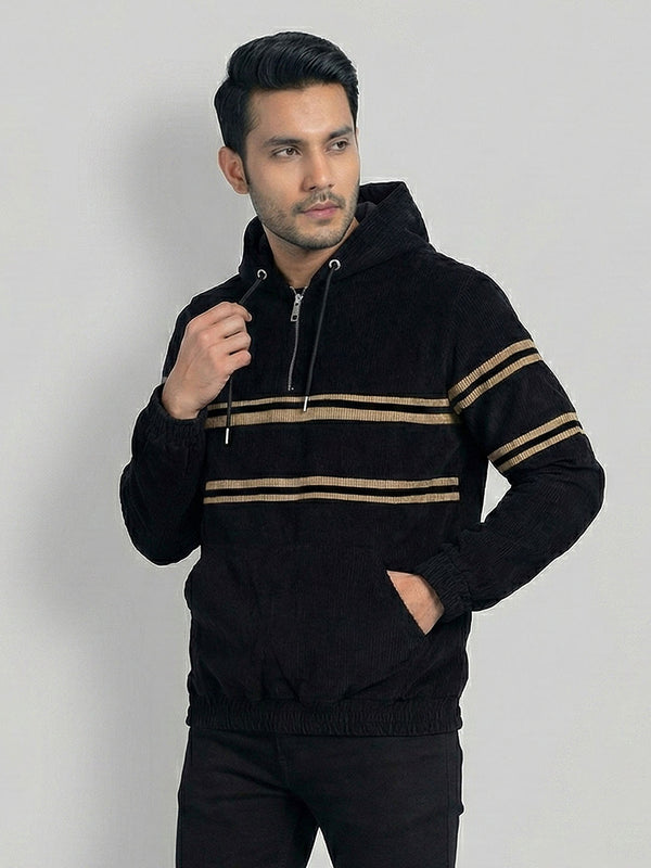 Men's Casual Corduroy Hoodie in Midnight Black