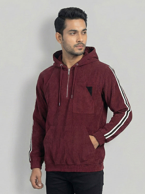 Men's Casual Corduroy Hoodie in Royal Maroon