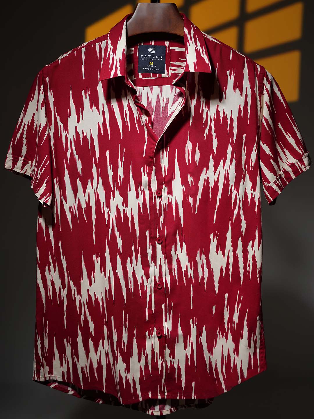 Men's Short sleeve shirt in Crimson Red Printed