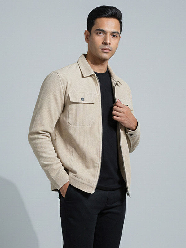 Men's Casual Biker Jacket in Velvet Cream