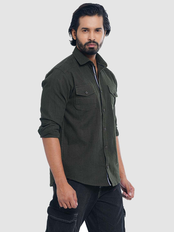 Men's Casual Full Sleeve Shirt in Deep Olive