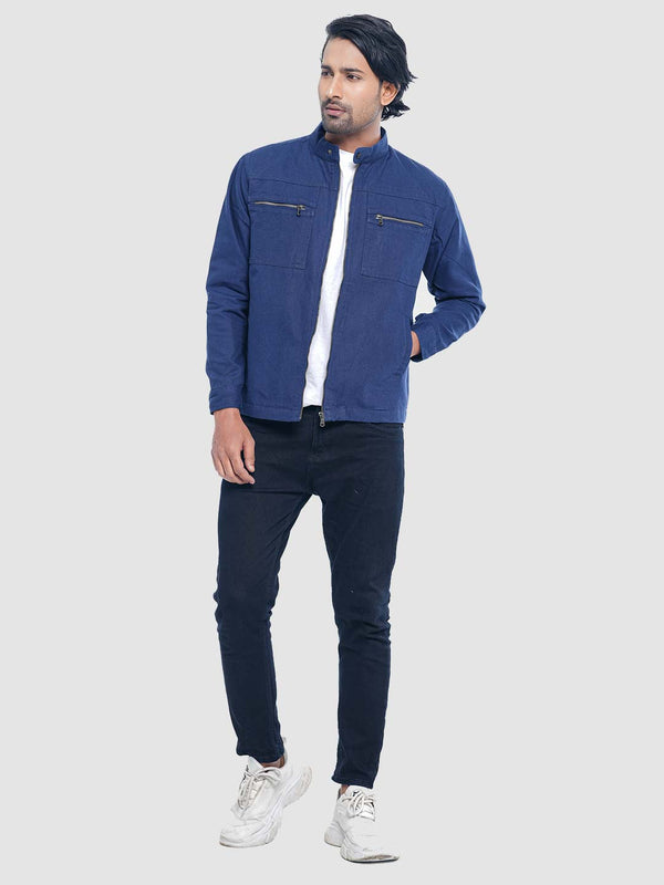 Men's Casual Biker Jacket in Oxford Blue