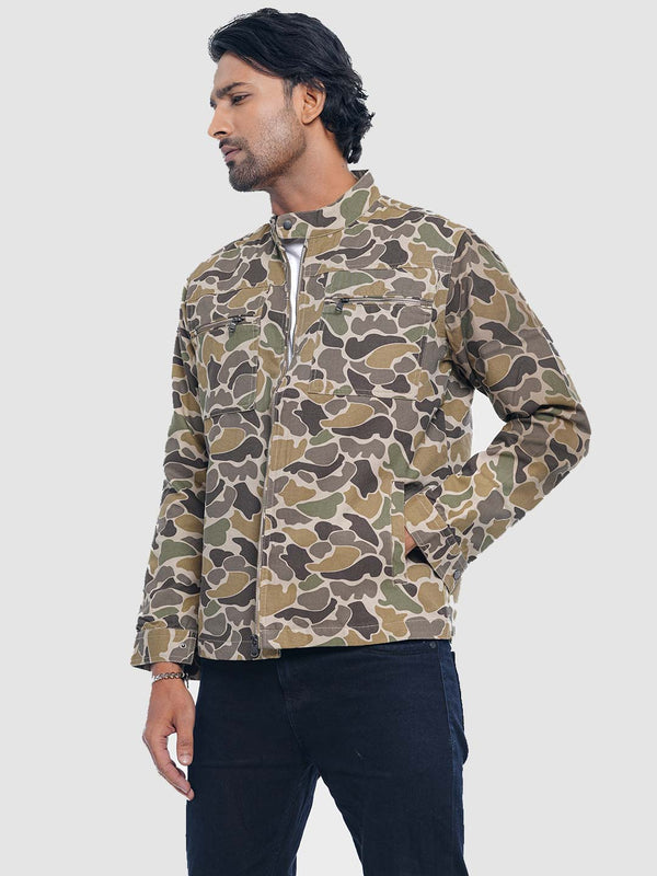 Men's Casual Biker Jacket in Camo Print