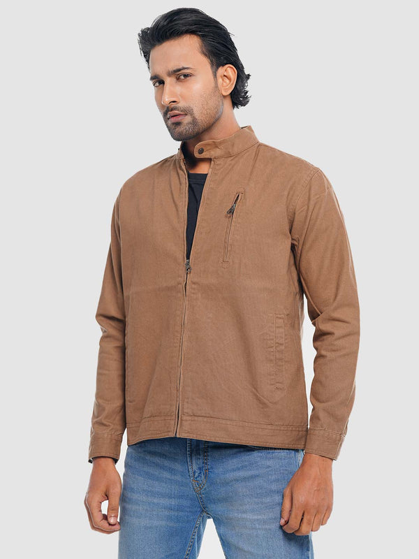 Men's Casual Biker Jacket in Russet Brown