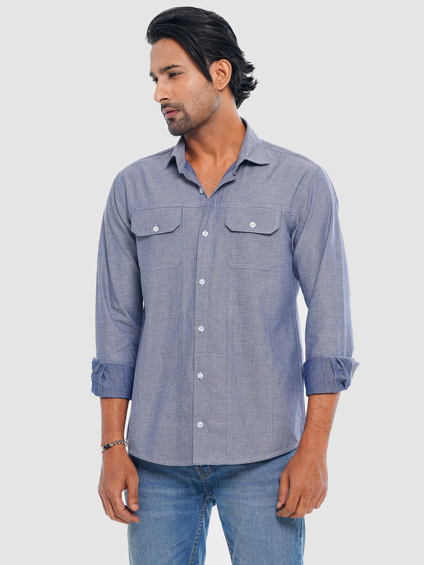 Men's Casual Full Sleeve Shirt in Light Sky Stripe Dobby