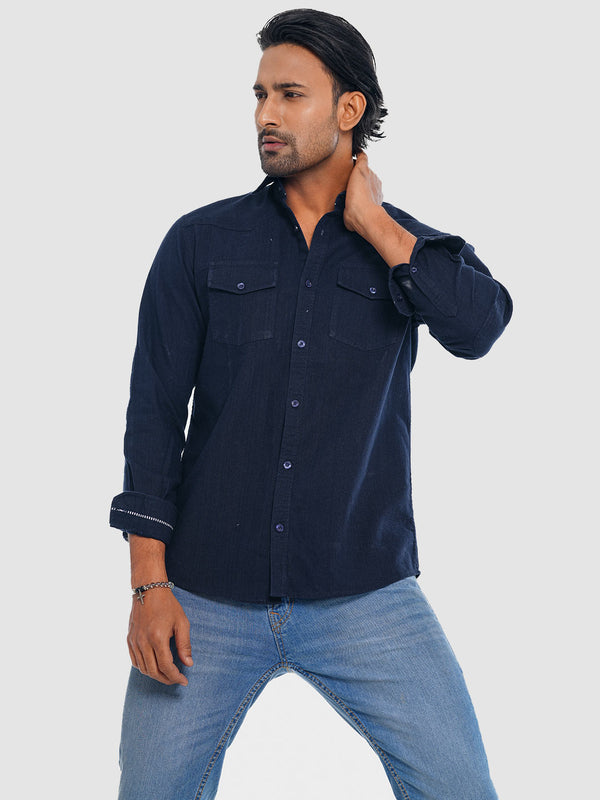 Men's Casual Full Sleeve Shirt in Deep Blue